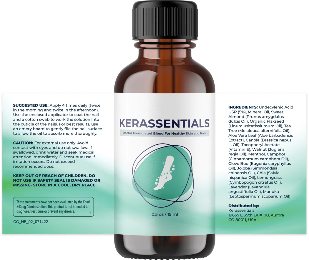 Kerassentials bottle and its supplied label